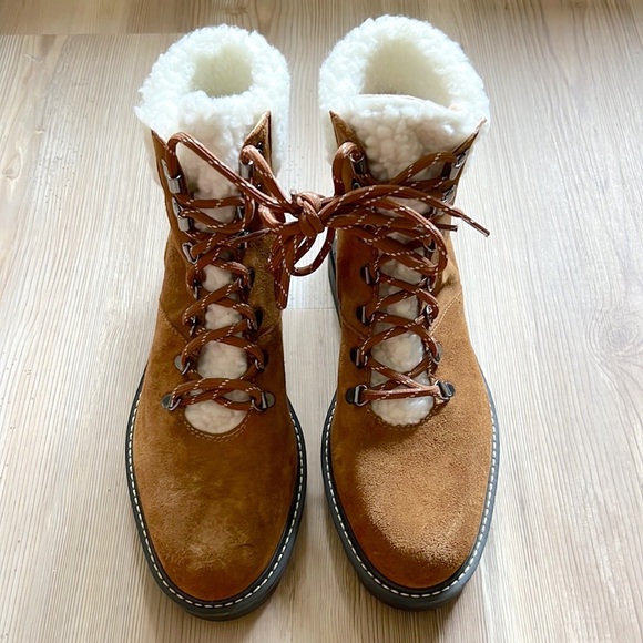 Bernardo Dash Hiker Boots Shearling Suede Brown New - Picture 4 of 12